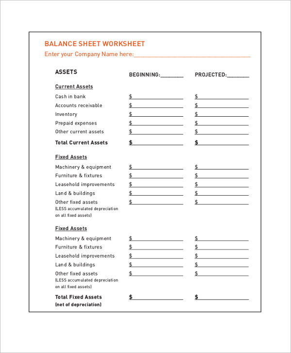 sample balance sheet worksheet