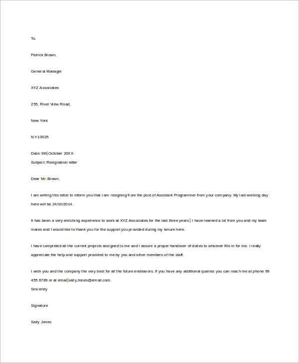 formal resignation letter with 1 weeks notice