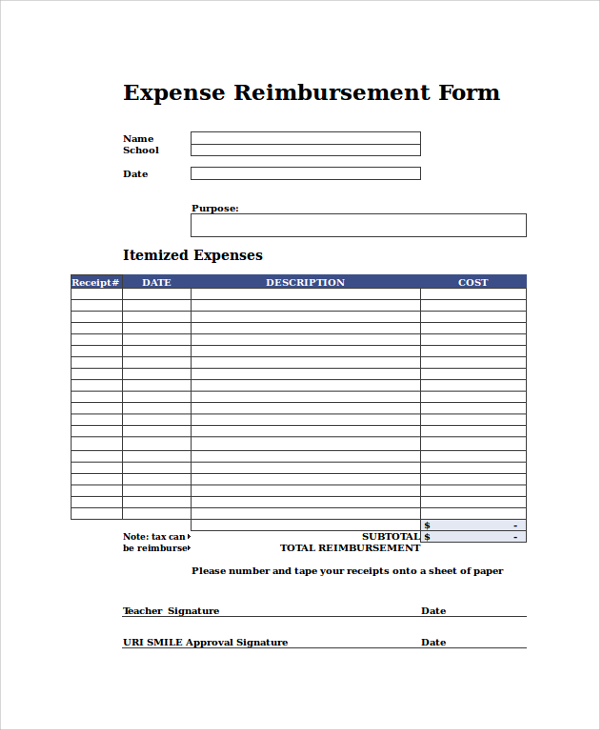 Sample Reimbursement Form