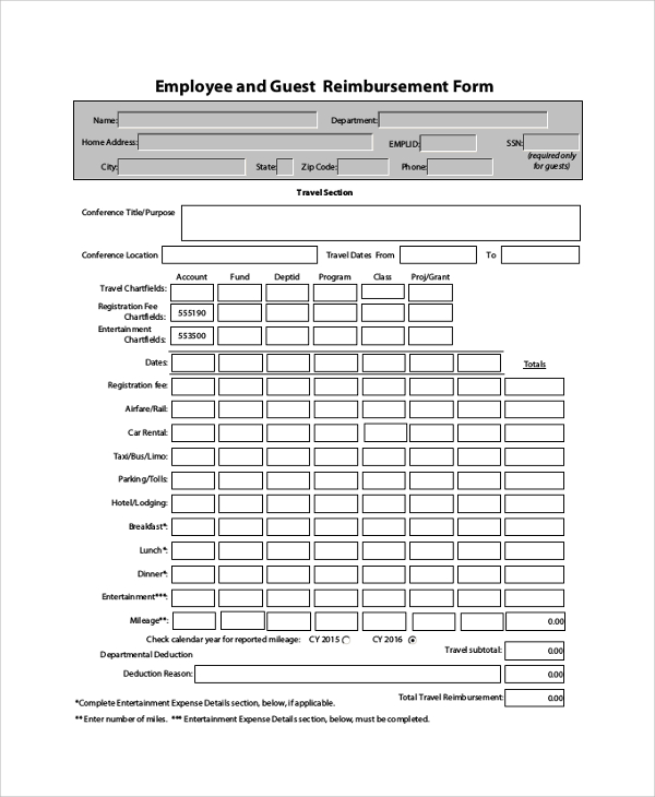 employee reimbursement form