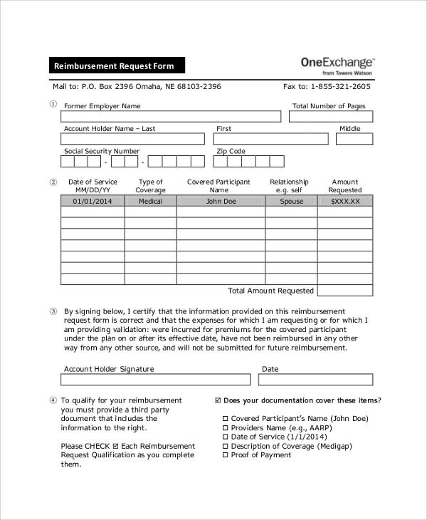 Reimbursement Request Form Printable