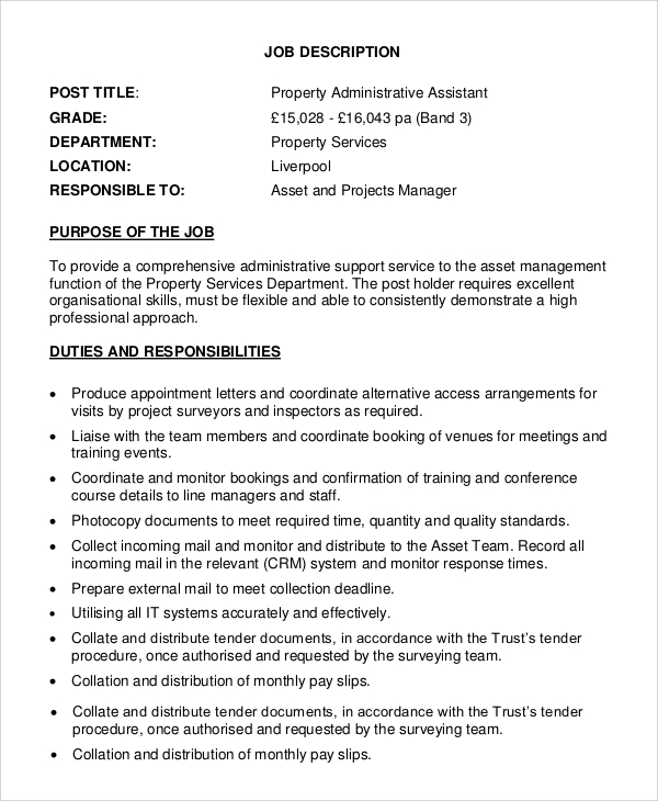 property management administrative assistant job description