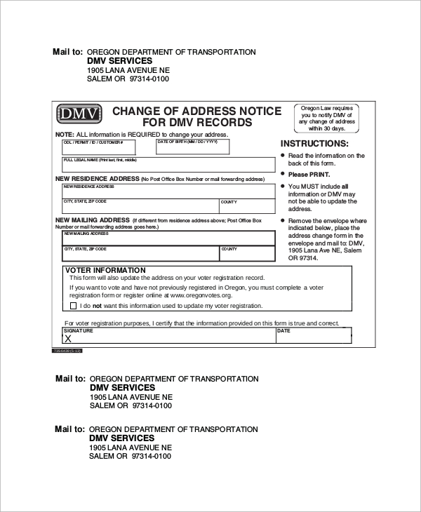 dmv change of address notice form