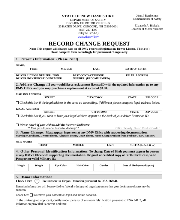 dmv change of address records form