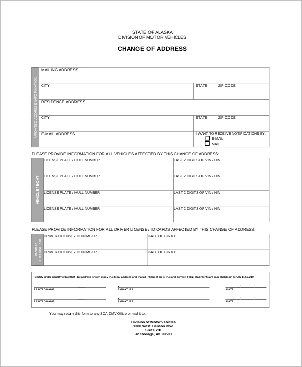 dmv change of address form sample