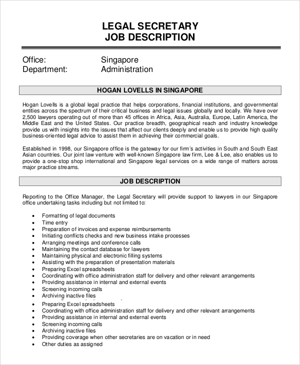 Job Secretary Telegraph   Legal Secretary Job Description 