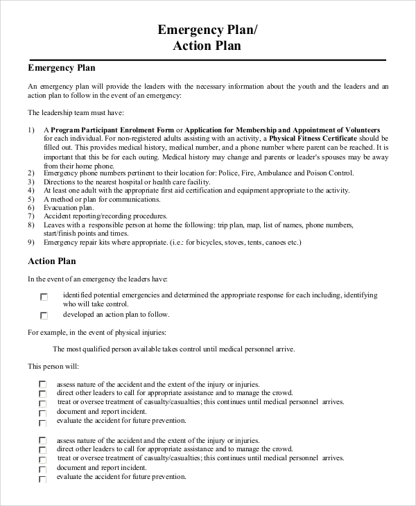 FREE 8+ Sample Emergency Action Plan Templates in PDF MS Word