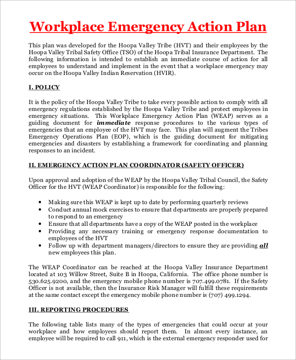 Printable Emergency Procedures In The Workplace Template Printable