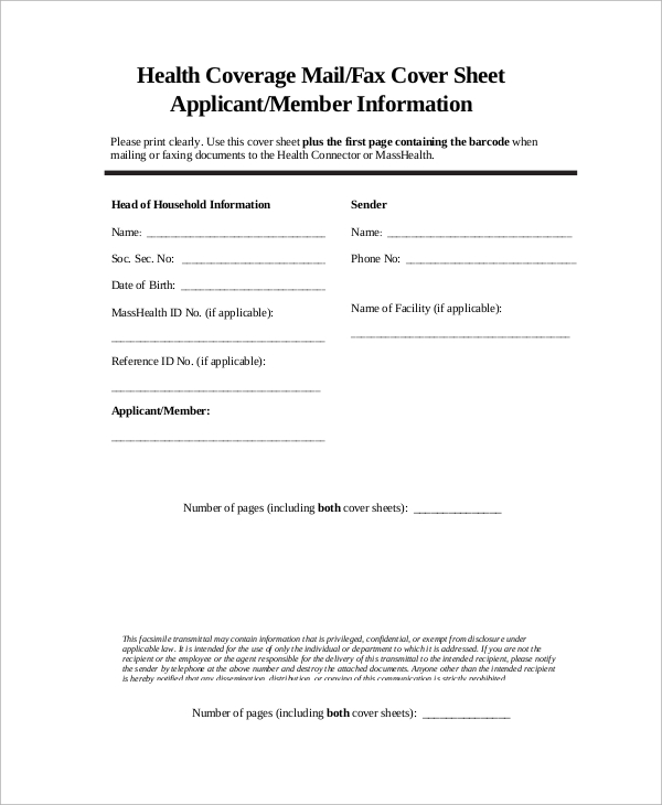health coverage fax cover sheet 