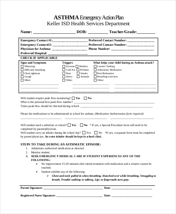 asthma emergency action plan