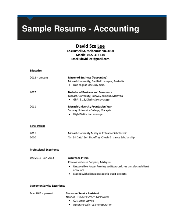 accounting resume sample