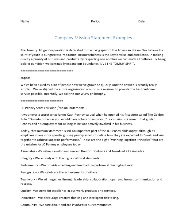 sample company mission statement