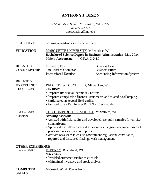 accounting resume example