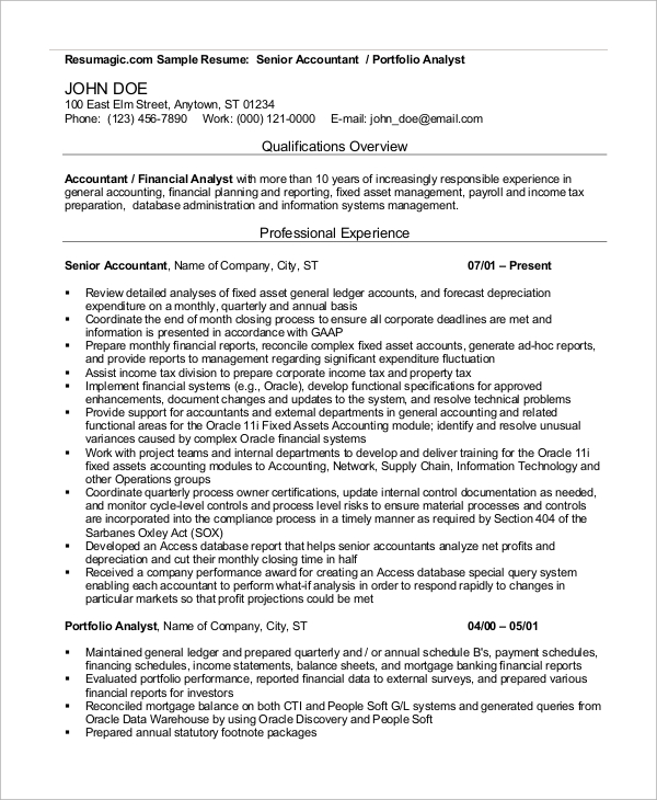 Free 13 Sample Accounting Resume Templates In Ms Word Pdf