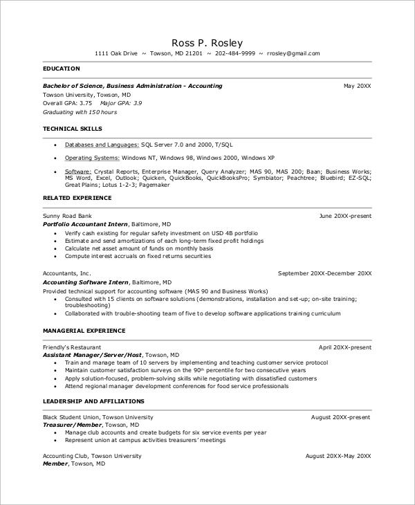 sample accounting resume