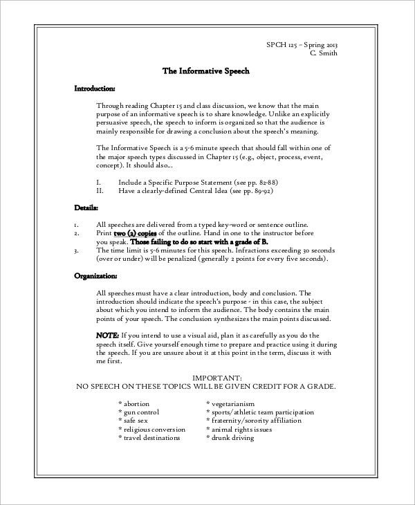 informative speech examples essays