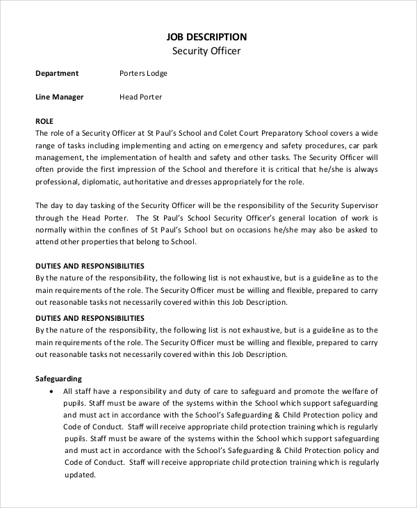 FREE 9+ Sample Security Officer Job Descriptions in PDF