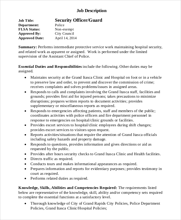 security officer job hospital sample pdf descriptions