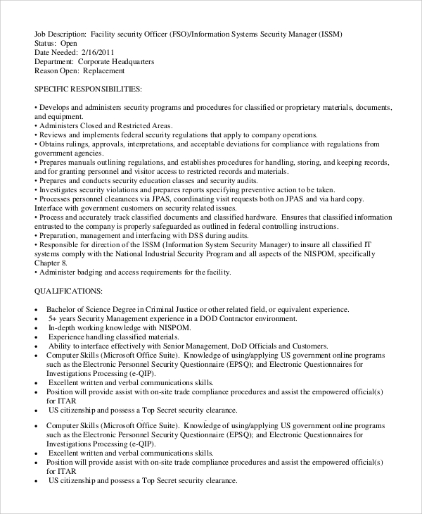 FREE 9+ Sample Security Officer Job Descriptions in PDF