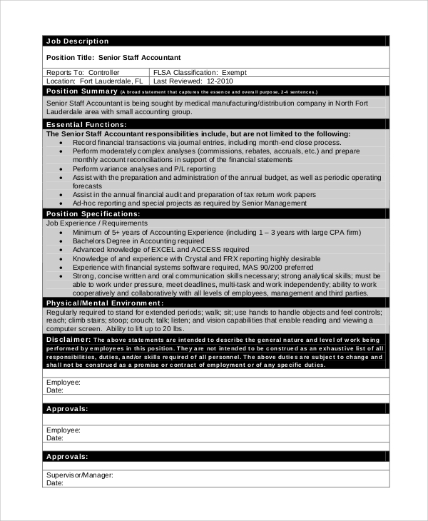 FREE 9+ Sample Staff Accountant Job Descriptions in PDF ...