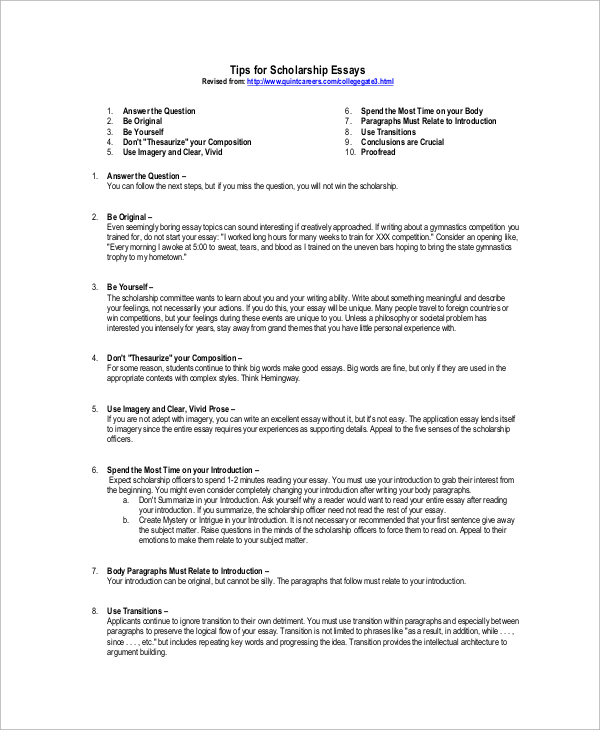 Scholarship essay format example
