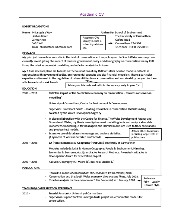 vitae curriculum uk example Curriculum 9  Vitae Examples PDF, Word