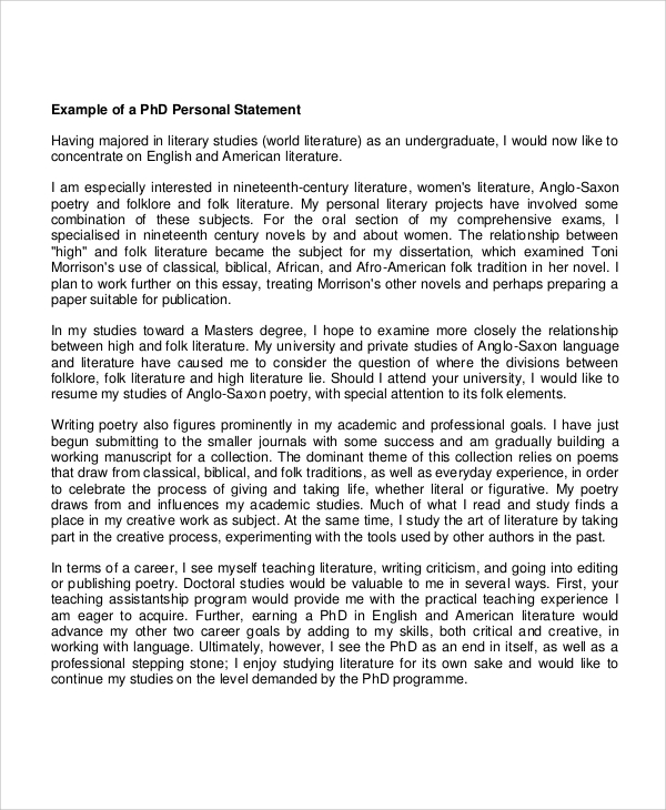 sample personal statement for phd application