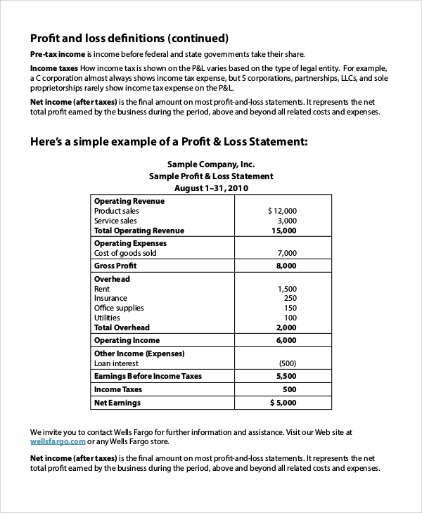 Sample Simple Profit And Loss Statement   Sample Profit And Loss Statement 