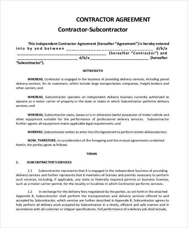 fantasma estoy de acuerdo con Noveno FREE 9+ Sample Subcontractor Agreement Templates in PDF | MS Word | Excel
