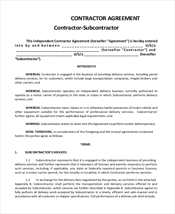 Sample Subcontractor Agreement  9+ Examples in PDF, Word