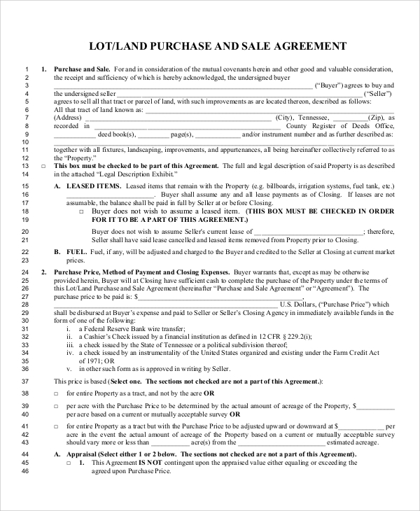 land purchase agreement form