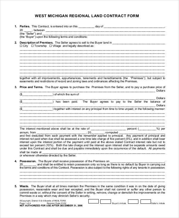 regional land contract form