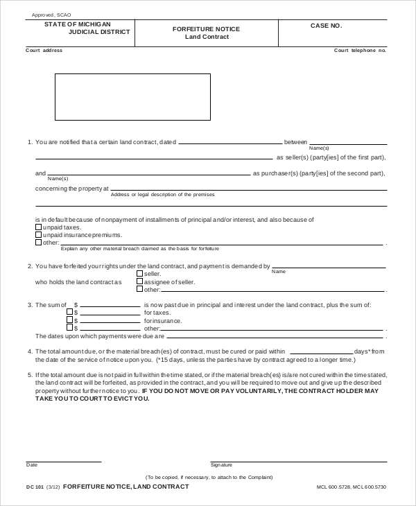 notice land contract form