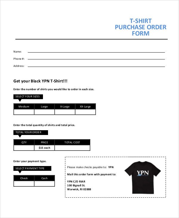 t shirt purchase order form