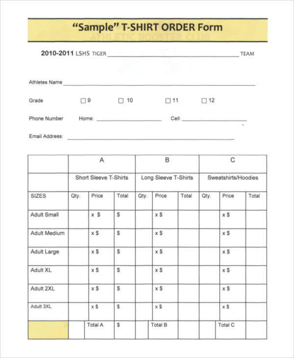 FREE 15+ Sample T Shirt Order Forms in PDF MS Word