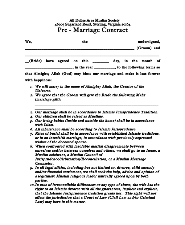 dj pdf contract form Marriage  Examples  13 in Word, Contract PDF Sample