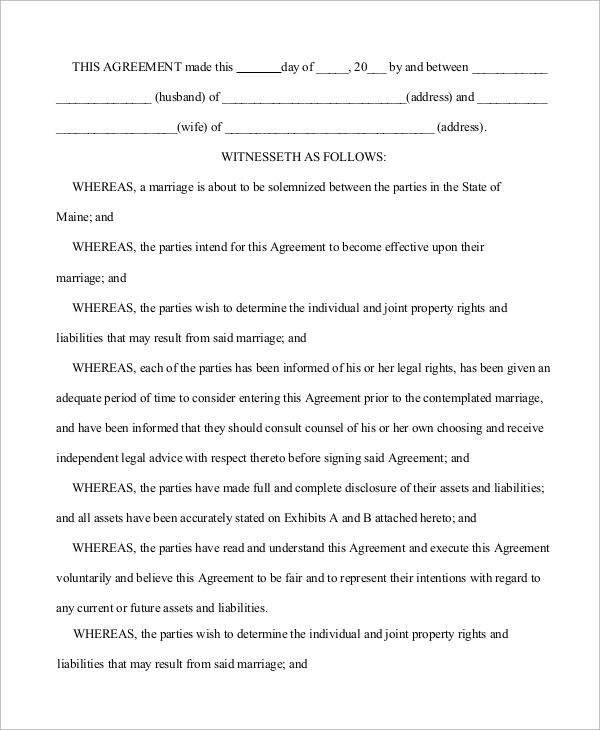marriage agreement contract