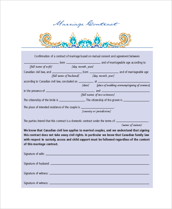 marriage contract example