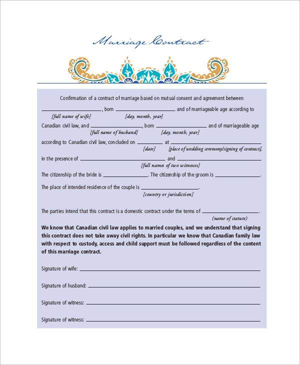 FREE 12+ Sample Marriage Contracts in MS Word PDF Pages