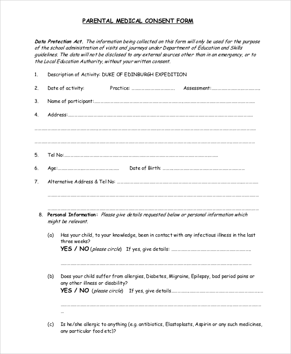 parental medical consent form