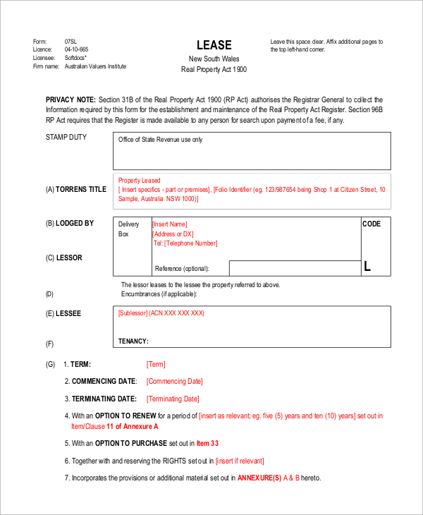 commercial lease document