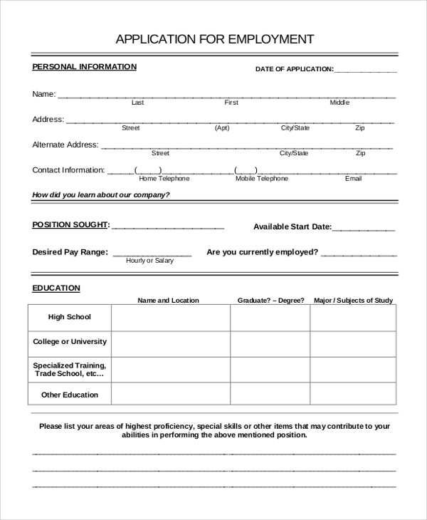 html form in of example application Form Application  PDF Examples  Sample 10 in  Word,