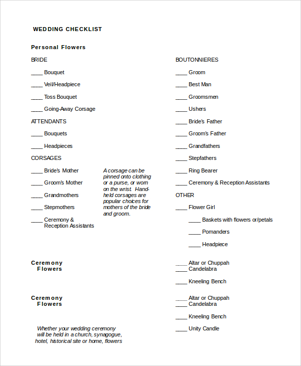 printable wedding checklist example