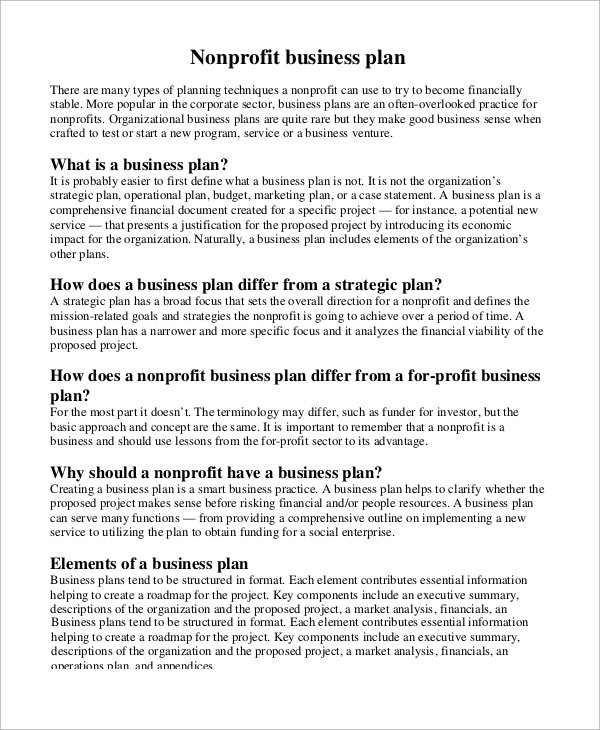 nonprofit business plan outline