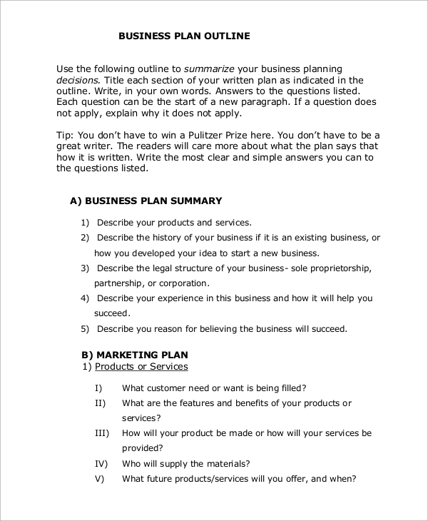 business plan outline example 