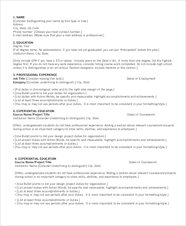 basic chronological resume 