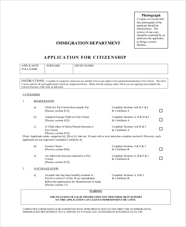 citizenship application form