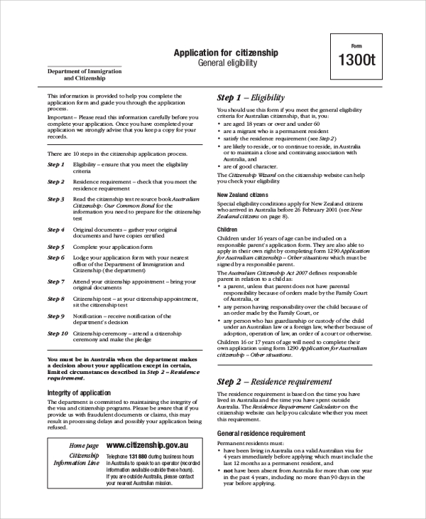 citizenship form 1300t