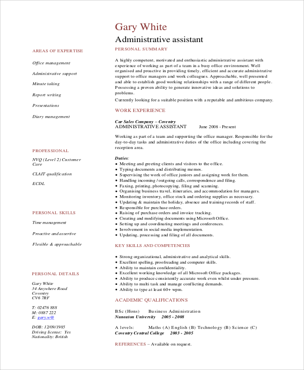 examples of resume for office assistant