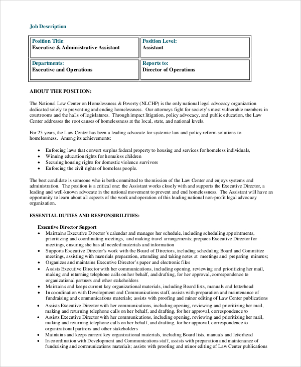 Free 9 Sample Administrative Assistant Job Descriptions In Pdf Ms Word